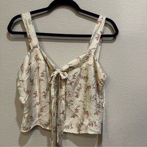 Sienna Sky Cream Floral Tie-Front Cropped Cami with Pink Blossoms